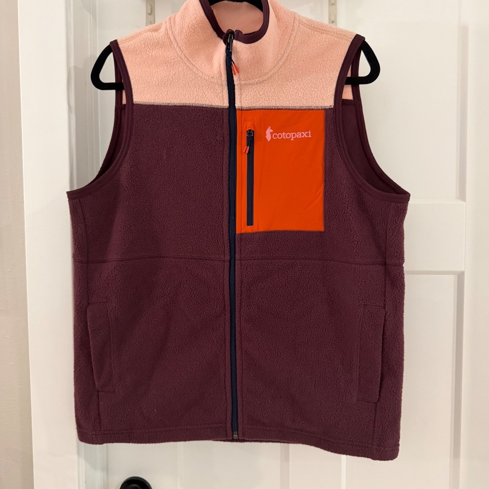 Cotopaxi Teca Fleece Vest Womens Colorblock Burgundy Pink Orange Gorpcore